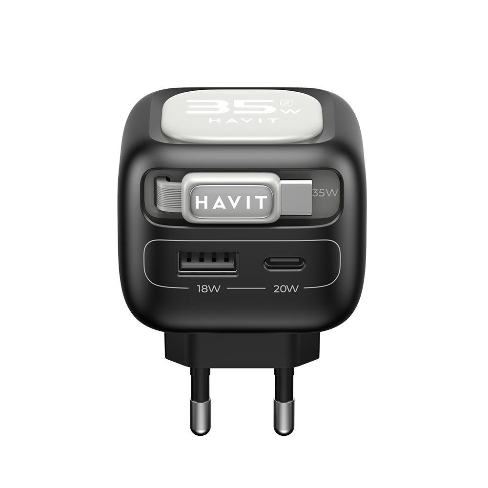 Netzladegerät mit USB-C Kabel HAVIT UC251, 35W, 3A, 1 x USB-A - 1 x USB-C, Schwarz Grau