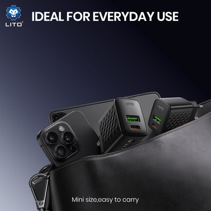 Network Charger with USB-C Cable Lito LC19T, 30W, 3A, 1 x USB-A - 1 x USB-C, Black