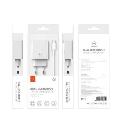 Netzladegerät mit USB-C Kabel McDodo CH-6721 Angebot, 12W, 2.4A, 2 x USB-A, Weiß