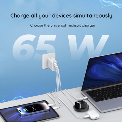 Netzladegerät mit USB-C Kabel Techsuit CHC2 PentaXPower, 20W, 3A, 3 x USB-A - 2 x USB-C, Weiß