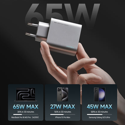 Cuktech Netzladegerät, 65W, 3,25A, 1 x USB-A - 2 x USB-C, Weiß CUK0A15CEUSL