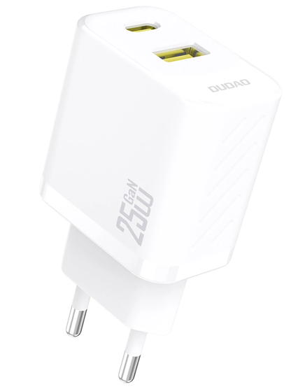 Dudao A26T Network Charger, 25W, 3A, 1 x USB-A - 1 x USB-C, White