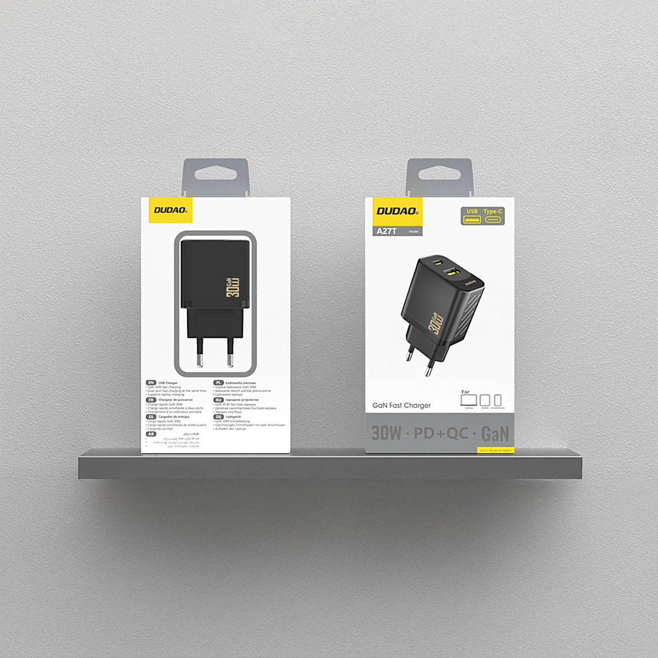 Netzladegerät Dudao A27TEU, 30W, 3A, 1 x USB-A - 1 x USB-C, Schwarz