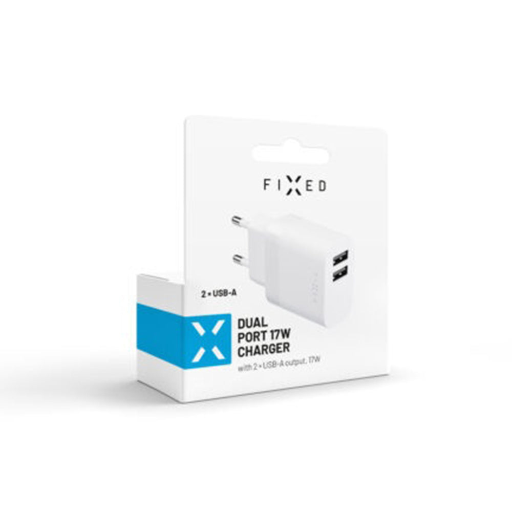 Netzladegerät Fixed, 17W, 3A, 2 x USB-A, Weiß