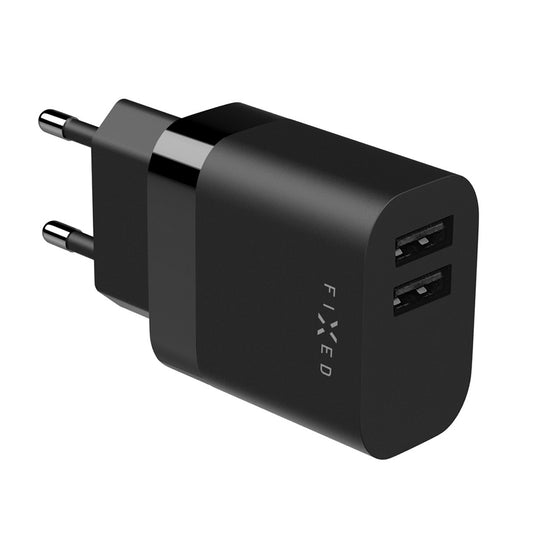 Netzladegerät Fixed, 17W, 3A, 2 x USB-A, Schwarz