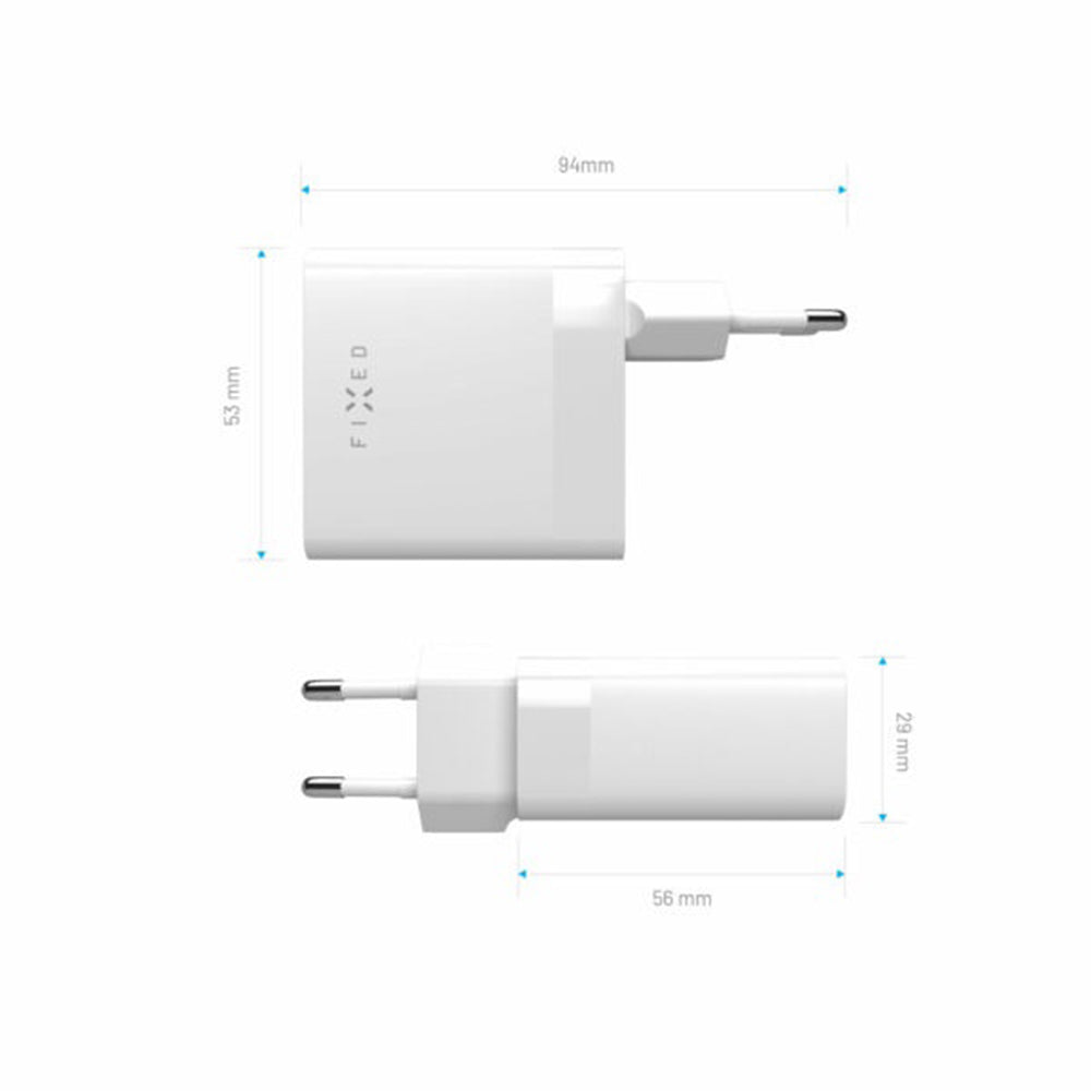Netzladegerät Fixed, 65W, 3.25A, 2 x USB-C, Weiß