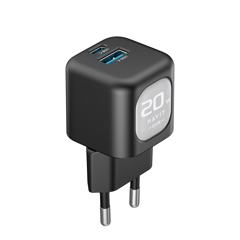 Netzladegerät HAVIT UC220, 20W, 3A, 1 x USB-A - 1 x USB-C, Schwarz Grau