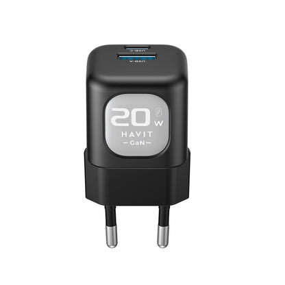 Netzladegerät HAVIT UC220, 20W, 3A, 1 x USB-A - 1 x USB-C, Schwarz Grau