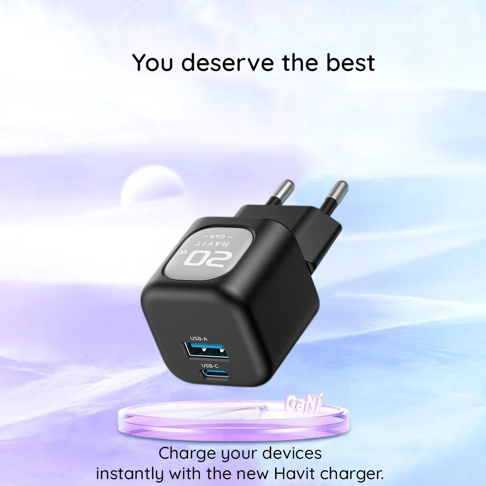 Netzladegerät HAVIT UC220, 20W, 3A, 1 x USB-A - 1 x USB-C, Schwarz Grau