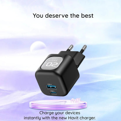 Netzladegerät HAVIT UC220, 20W, 3A, 1 x USB-A - 1 x USB-C, Schwarz Grau