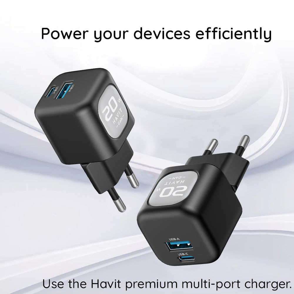 Netzladegerät HAVIT UC220, 20W, 3A, 1 x USB-A - 1 x USB-C, Schwarz Grau