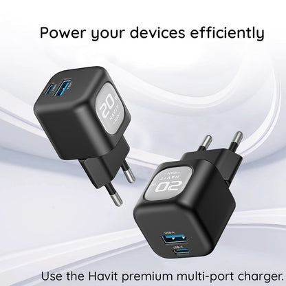 Netzladegerät HAVIT UC220, 20W, 3A, 1 x USB-A - 1 x USB-C, Schwarz Grau