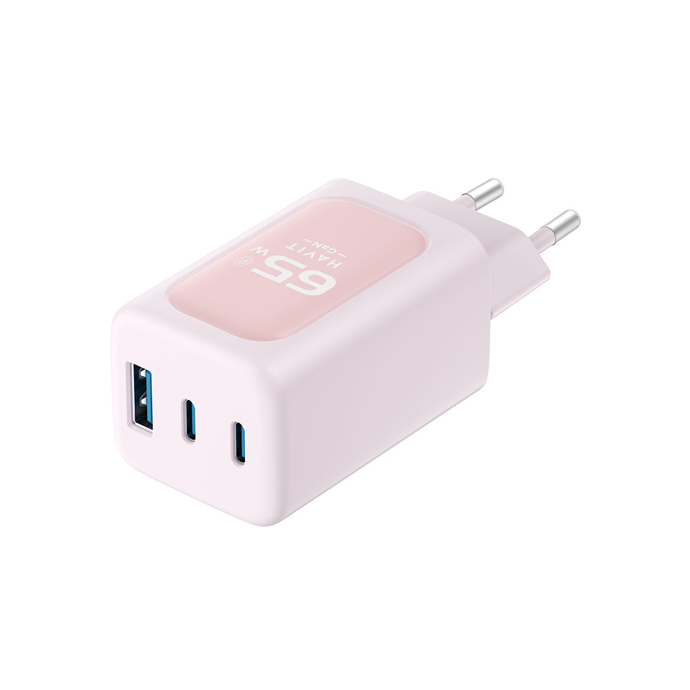 HAVIT UC260 Network Charger, 65W, 3A, 1 x USB-A - 2 x USB-C, Pink