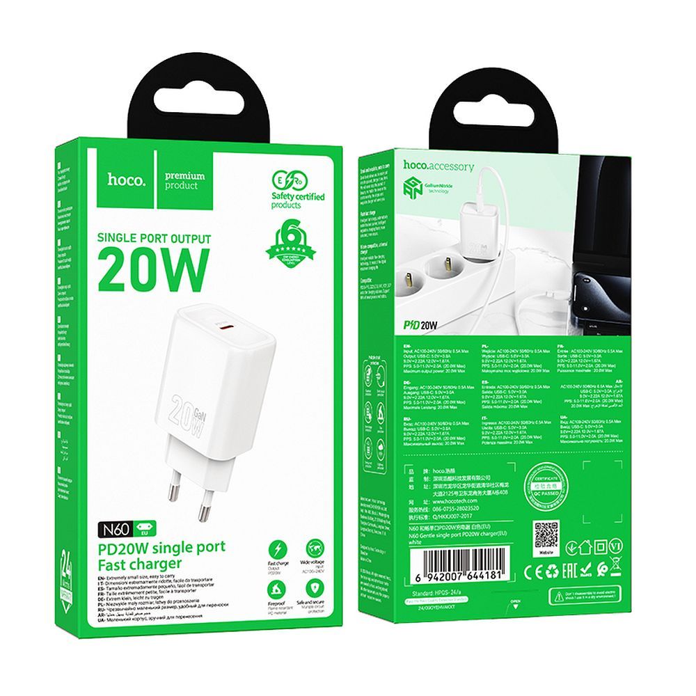 Netzladegerät HOCO N60, 20W, 3A, 1 x USB-C, Weiß