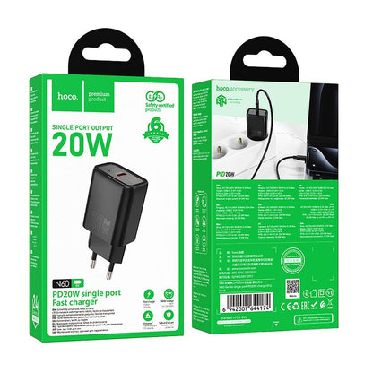 HOCO N60 Network Charger, 20W, 3A, 1 x USB-C, Black