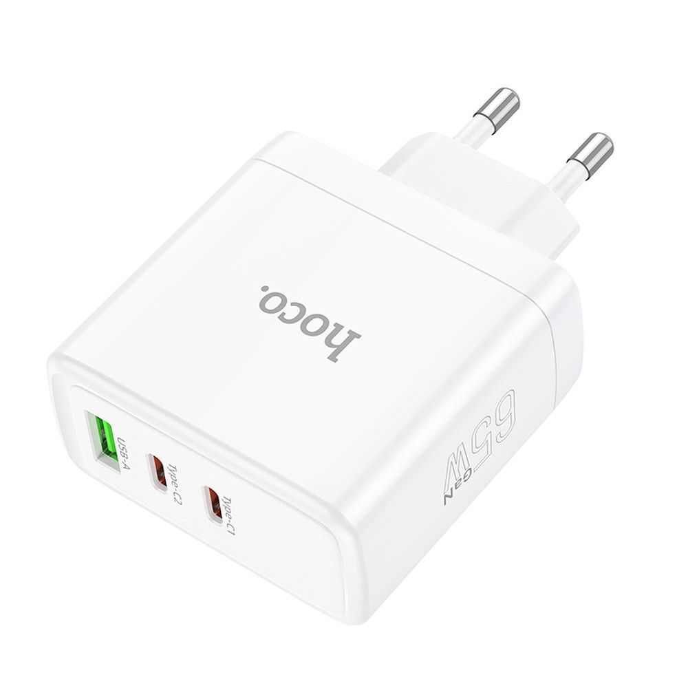 Netzladegerät HOCO N30, 65W, 3.25A, 1 x USB-A - 2 x USB-C, Weiß
