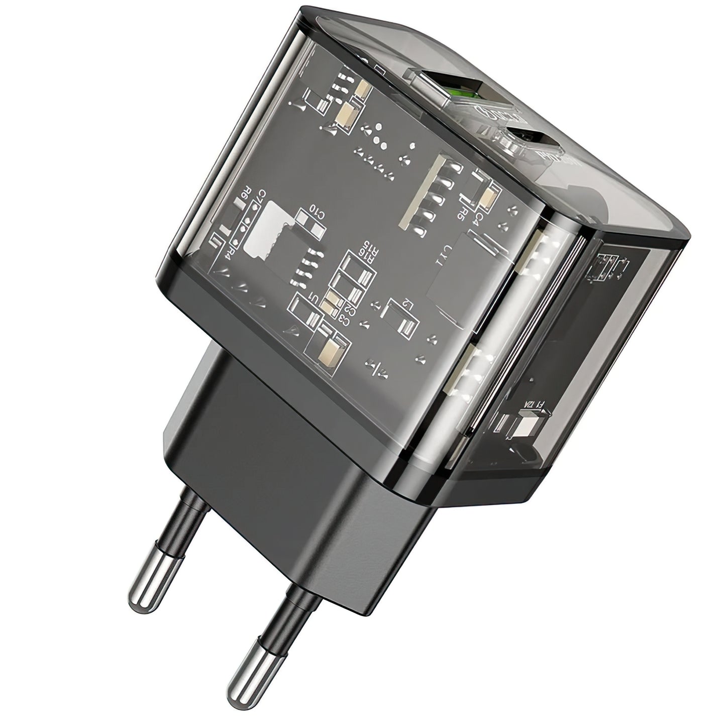 Netzladegerät HOCO N34, 20W, 3A, 1 x USB-A - 1 x USB-C, Transparent