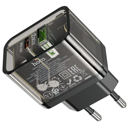 Netzladegerät HOCO N34, 20W, 3A, 1 x USB-A - 1 x USB-C, Transparent