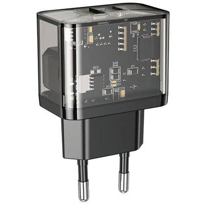 Netzladegerät HOCO N34, 20W, 3A, 1 x USB-A - 1 x USB-C, Transparent