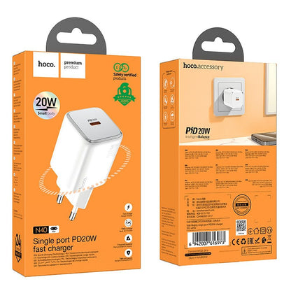 Netzladegerät HOCO N40, 20W, 3A, 1 x USB-C, Weiß