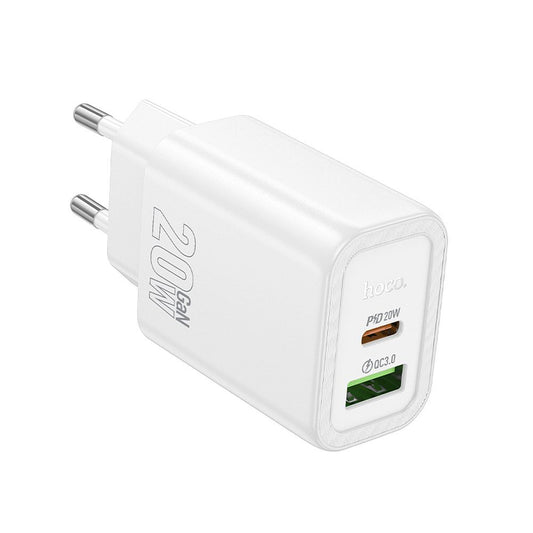 HOCO N61 Network Charger, 20W, 3A, 1 x USB-A - 1 x USB-C, White