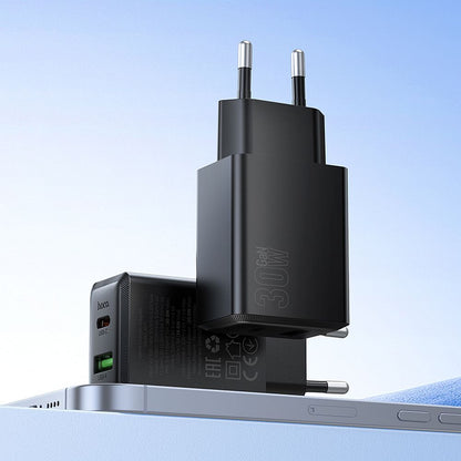 HOCO N71 Network Charger, 30W, 3A, 1 x USB-A - 1 x USB-C, Black
