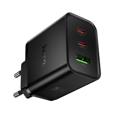 Netzladegerät HOCO N75, 65W, 3A, 1 x USB-A - 2 x USB-C, Schwarz