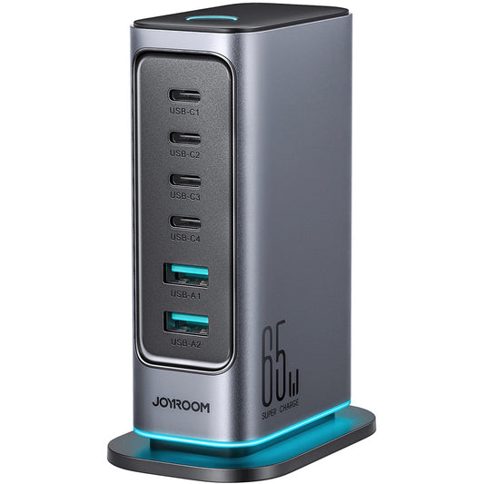 Ladestation Joyroom JR-TCM02, 65W, 3.25A, 2 x USB-A - 4 x USB-C, Grau