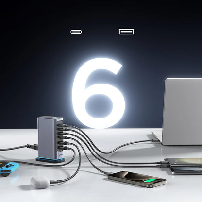 Ladestation Joyroom JR-TCM02, 65W, 3.25A, 2 x USB-A - 4 x USB-C, Grau