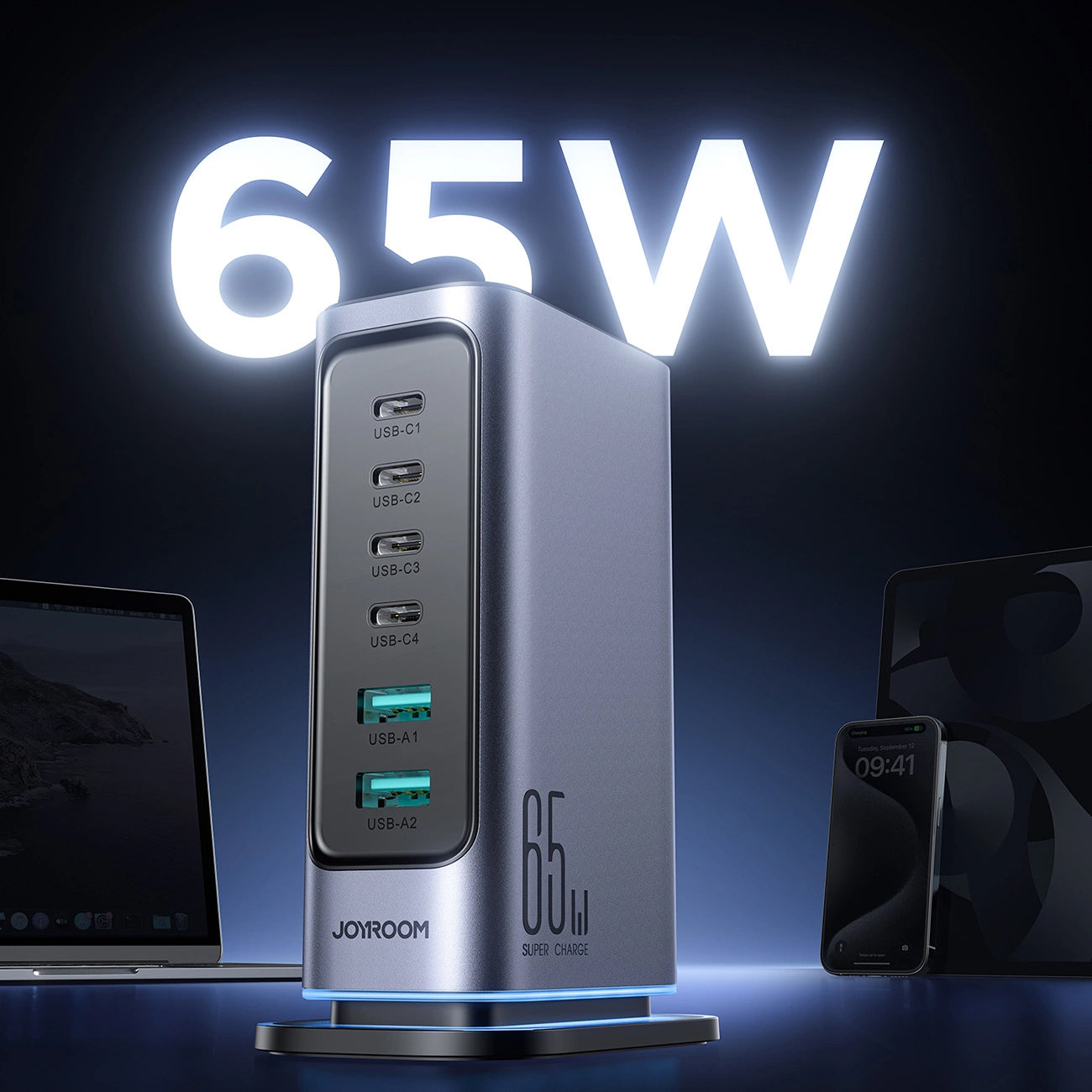 Ladestation Joyroom JR-TCM02, 65W, 3.25A, 2 x USB-A - 4 x USB-C, Grau