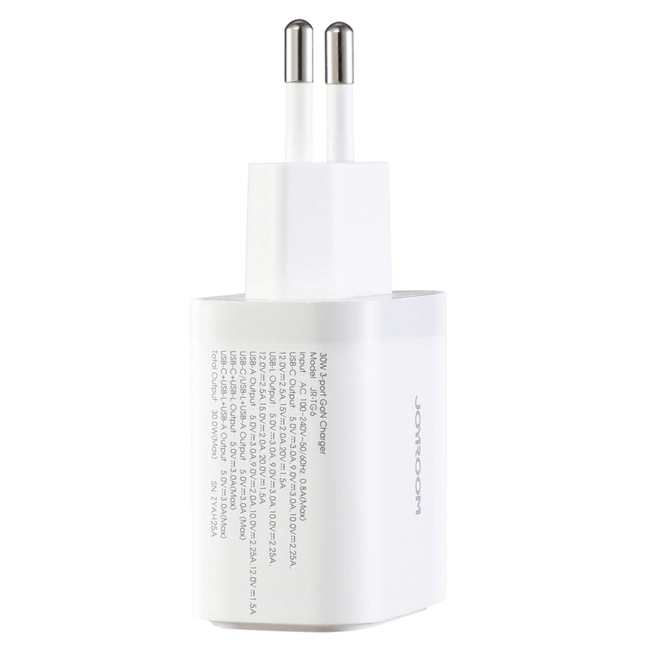 Joyroom JR-TG6 Netzladegerät, 30W, 3A, 1 x Lightning - 1 x USB-A - 1 x USB-C, Weiß