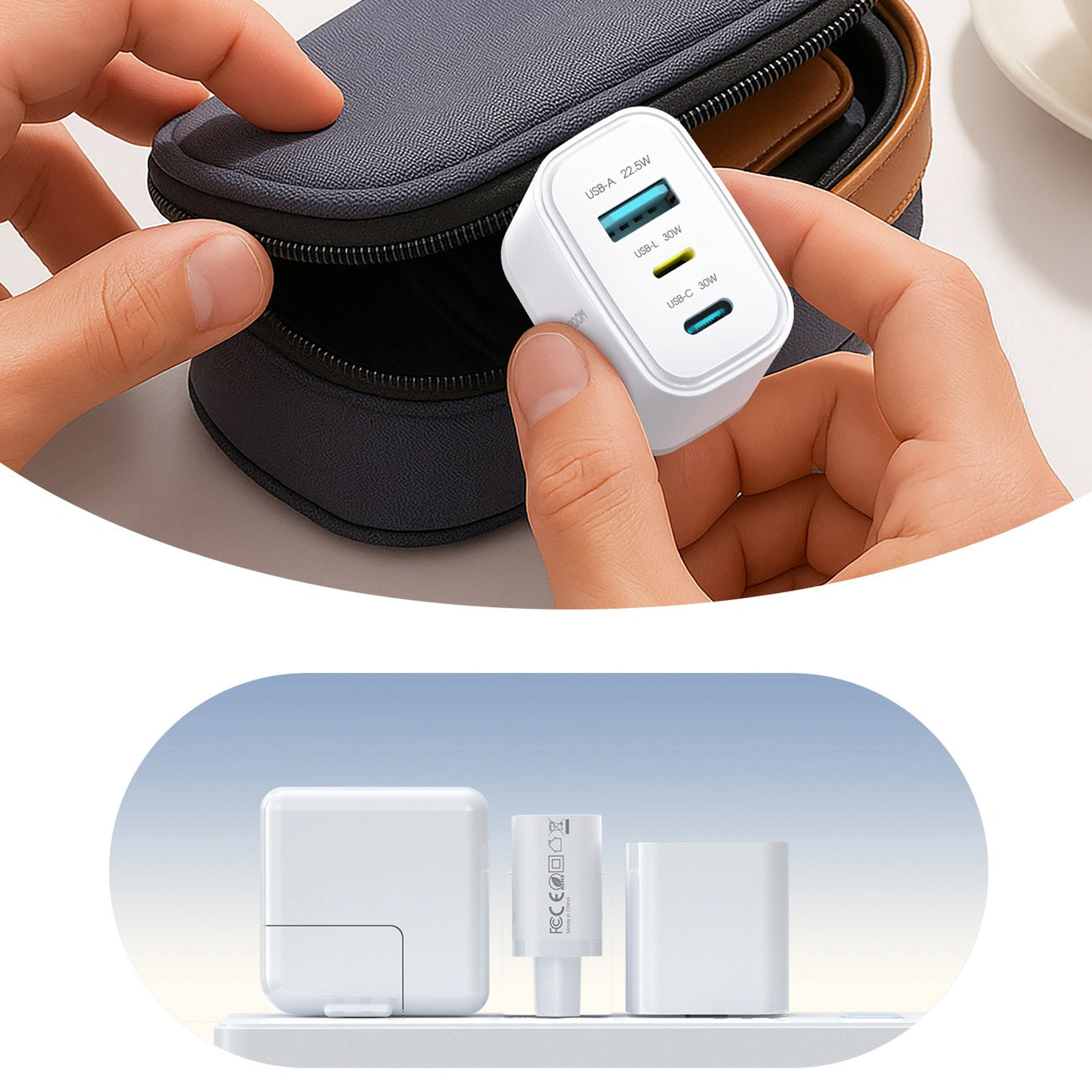 Joyroom JR-TG6 Netzladegerät, 30W, 3A, 1 x Lightning - 1 x USB-A - 1 x USB-C, Weiß