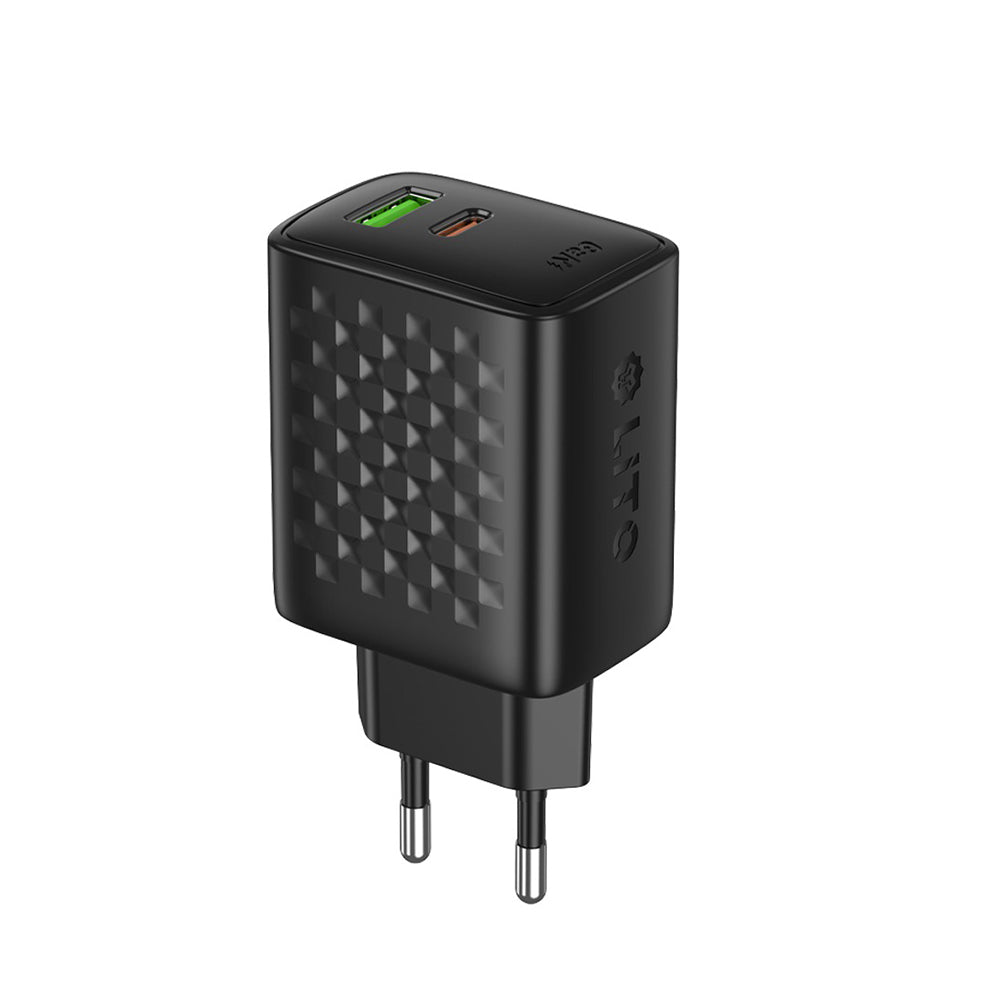 Lito LC24 Network Charger, 65W, 3.25A, 1 x USB-A - 1 x USB-C, Black