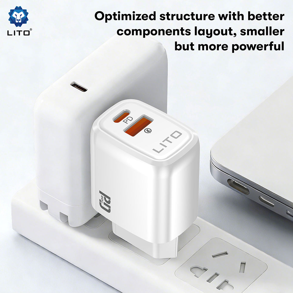 Netzladegerät Lito LC28, 20W, 3A, 1 x USB-A - 1 x USB-C, Weiß