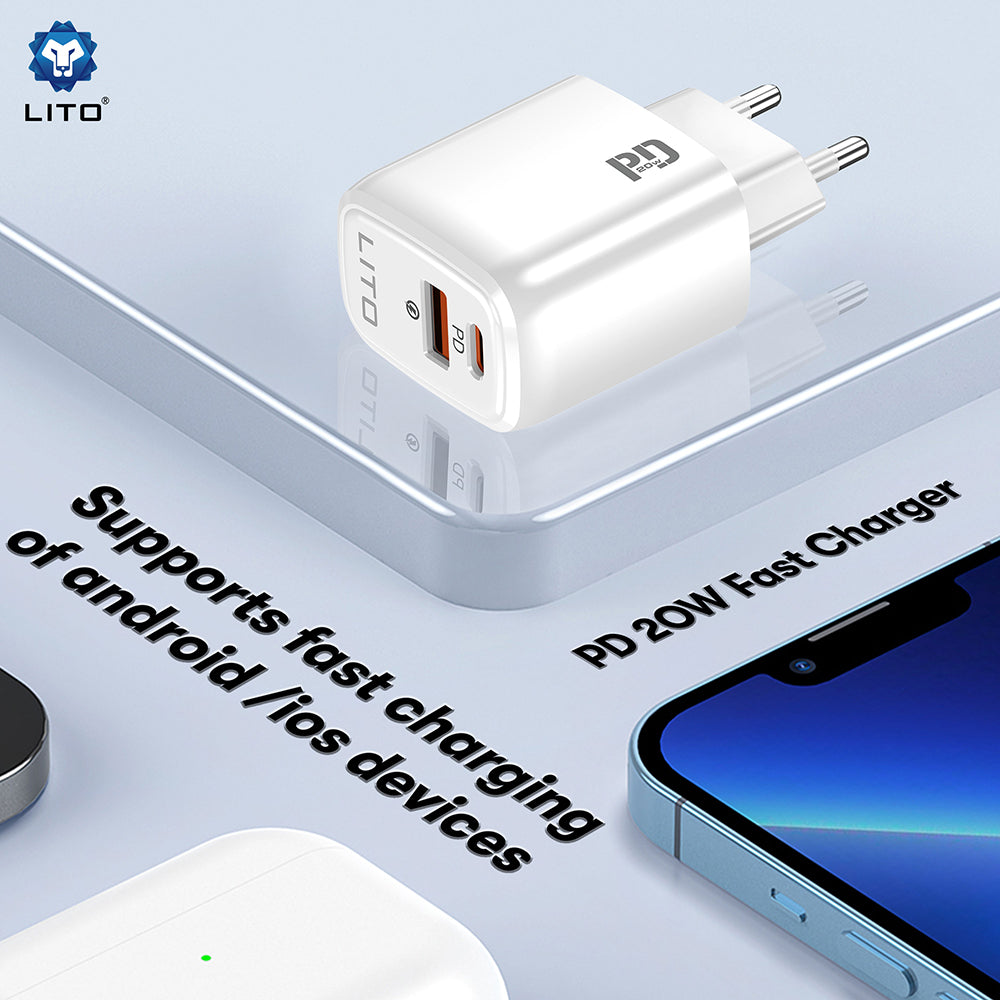 Netzladegerät Lito LC28, 20W, 3A, 1 x USB-A - 1 x USB-C, Weiß