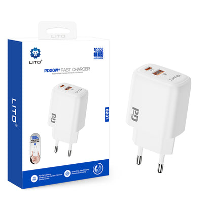 Netzladegerät Lito LC28, 20W, 3A, 1 x USB-A - 1 x USB-C, Weiß