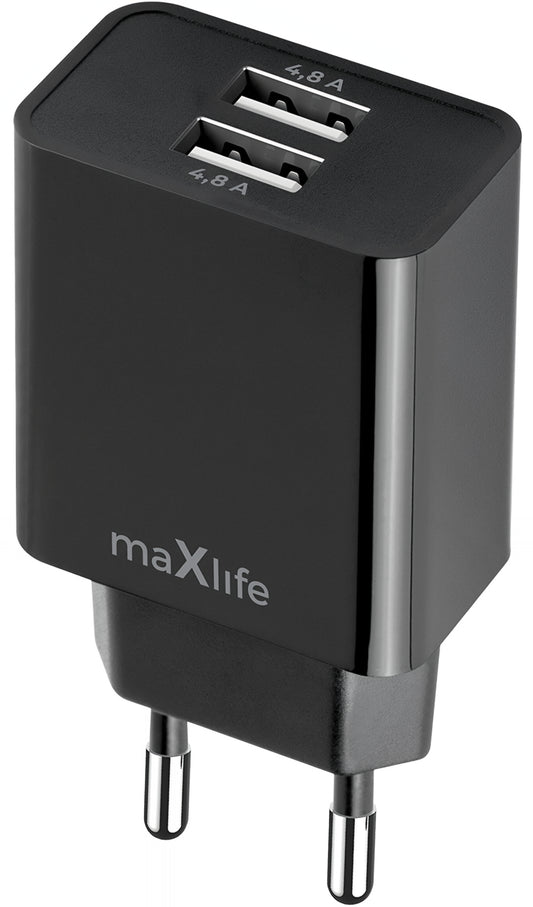 Netzladegerät MaXlife MXTC-12, 24W, 2.4A, 2 x USB-A, Schwarz