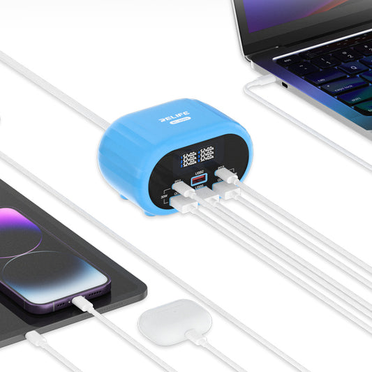 Relife RL-309U Ladestation Ladegerät, 72W, 5A, 2 x USB-C - 4 x USB-A, Blau
