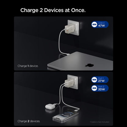 Spigen Netzladegerät EE472EU Essential, 47W, 3A, 2 x USB-C, Titan Grau ACH10451