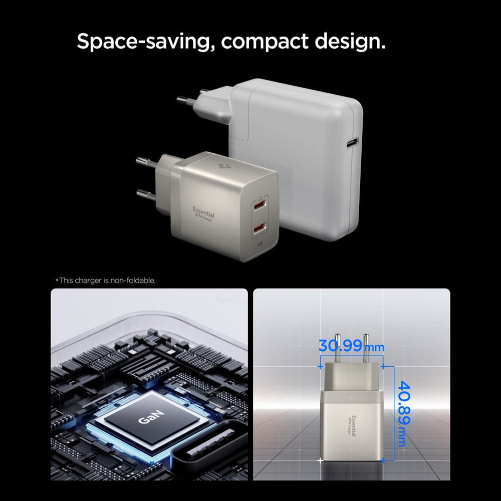 Spigen Netzladegerät EE472EU Essential, 47W, 3A, 2 x USB-C, Titan Grau ACH10451