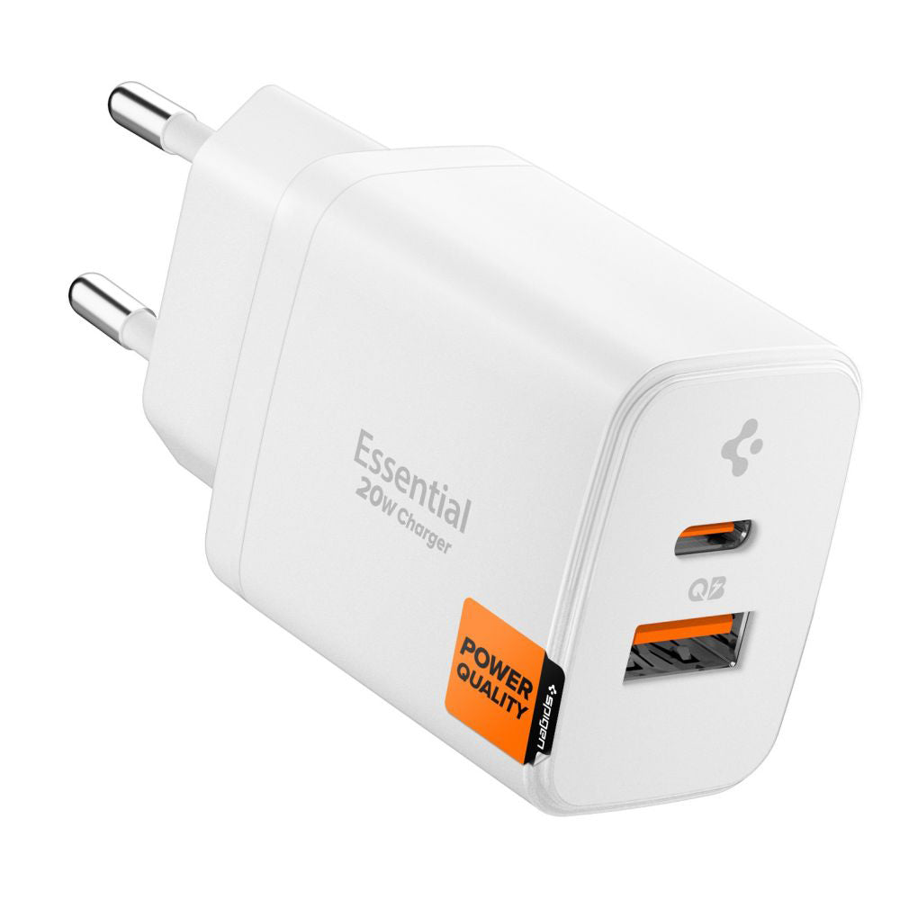 Spigen Essential Netzladegerät, 20W, 3A, 1 x USB-A - 1 x USB-C, Weiß