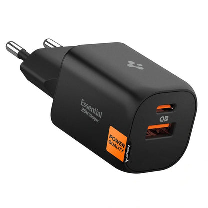 Spigen Essential Netzladegerät, 35W, 3A, 1 x USB-A - 1 x USB-C, Schwarz