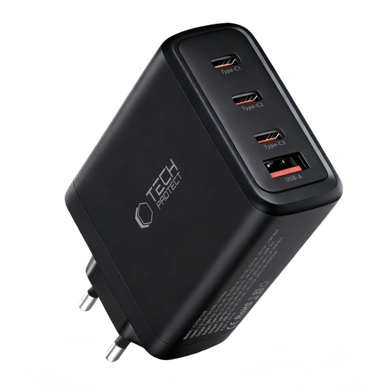 Netzladegerät Tech-Protect NC140W-GAN, 140W, 5A, 1 x USB-A - 3 x USB-C, Schwarz