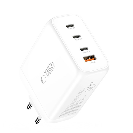 Netzladegerät Tech-Protect NC200W-GAN, 200W, 5A, 1 x USB-A - 3 x USB-C, Weiß