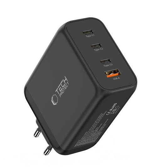 Netzladegerät Tech-Protect NC200W-GAN, 200W, 5A, 1 x USB-A - 3 x USB-C, Schwarz