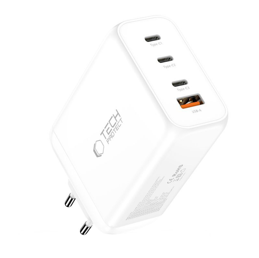 Netzladegerät Tech-Protect NC240W-GAN, 240W, 5A, 1 x USB-A - 3 x USB-C, Weiß