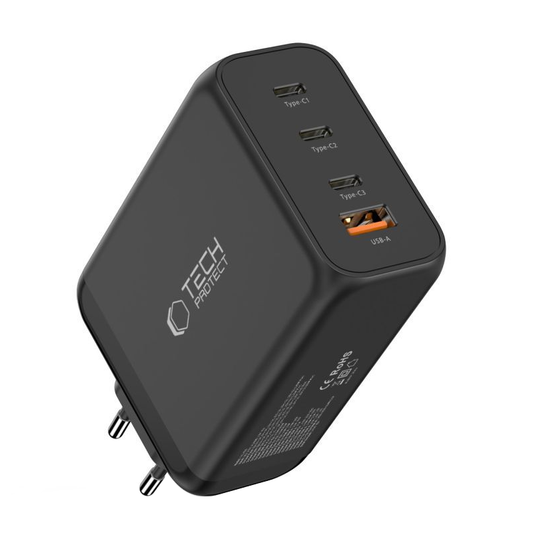 Netzladegerät Tech-Protect NC240W-GAN, 240W, 5A, 1 x USB-A - 3 x USB-C, Schwarz