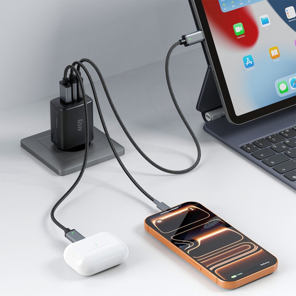 Netzladegerät Tech-Protect NCA65W, 65W, 3A, 1 x USB-A - 2 x USB-C, Schwarz