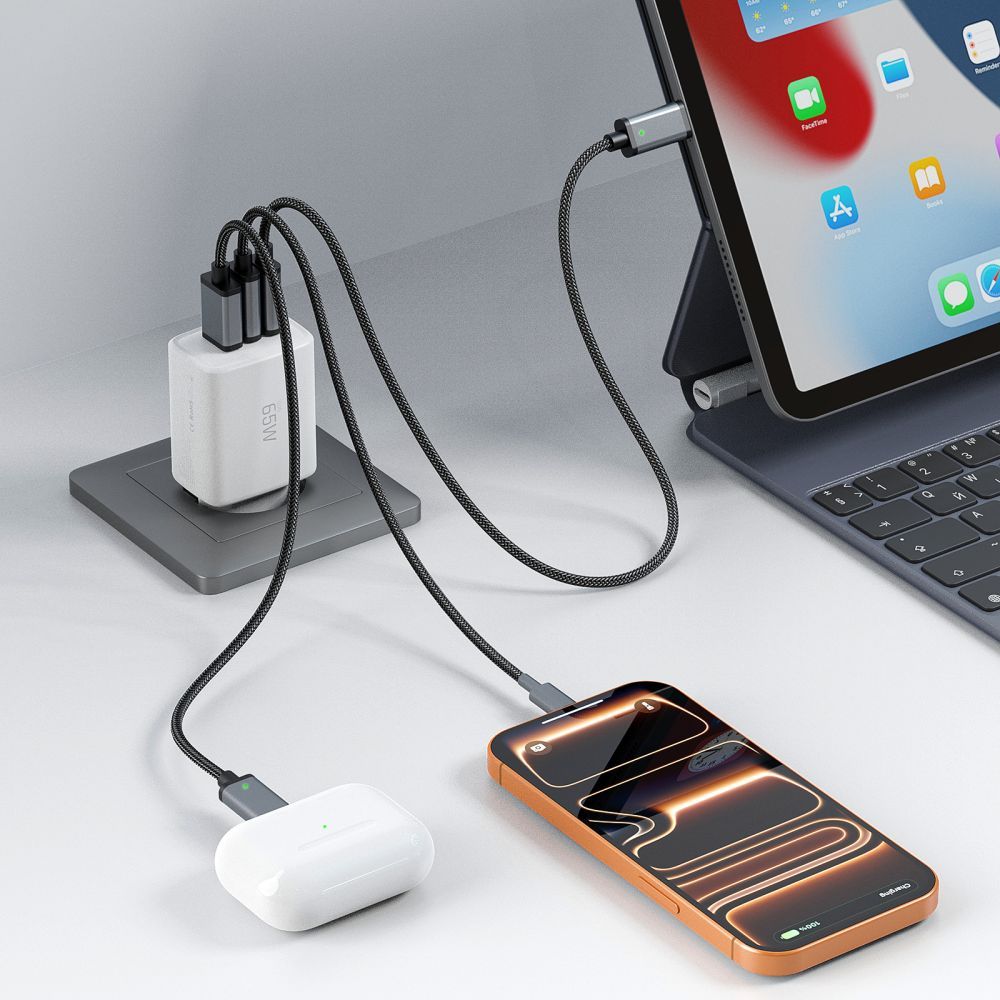 Netzladegerät Tech-Protect NCA65W, 65W, 3A, 1 x USB-A - 2 x USB-C, Weiß