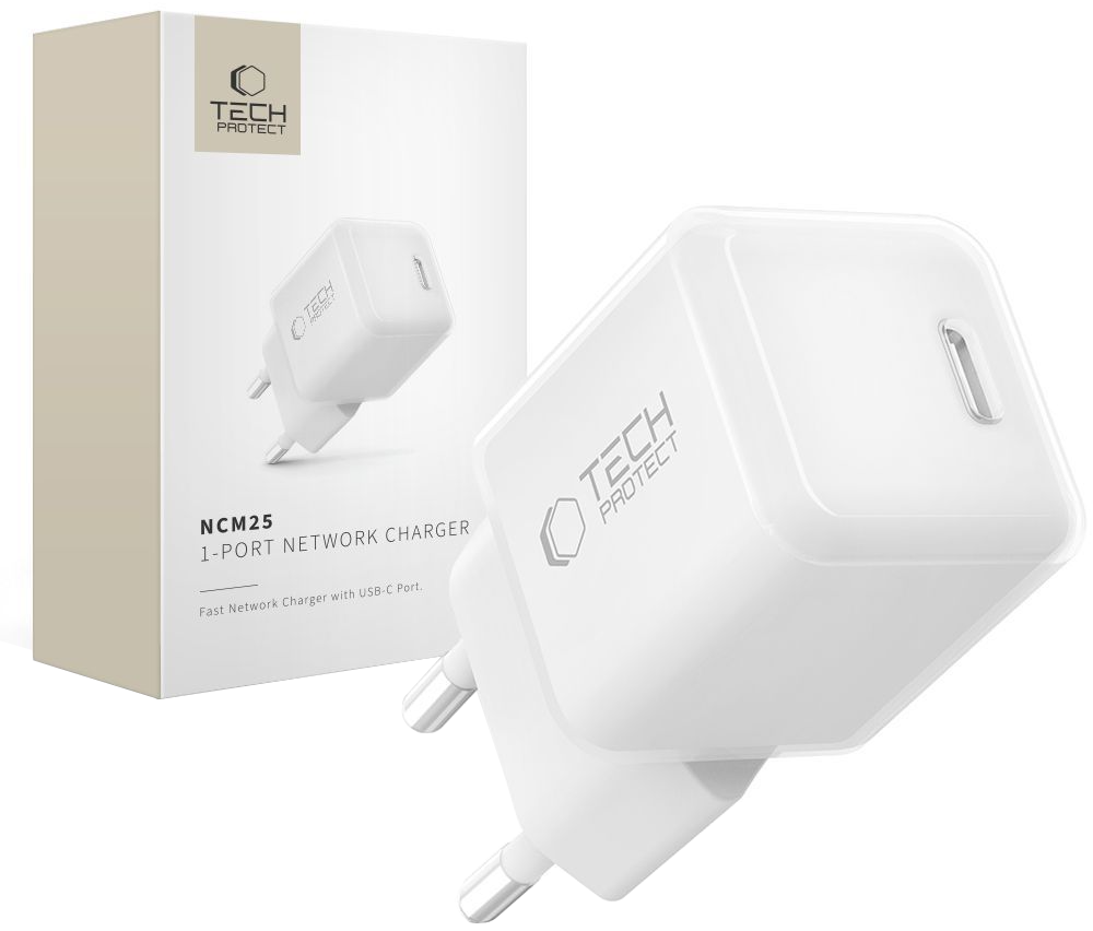 Tech-Protect NCM25 Netzladegerät, 25W, 3A, 1 x USB-C, Weiß
